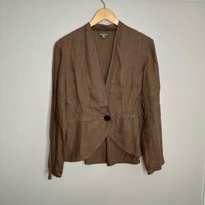 J‎ Jill Women's Linen Wrap Style Jacket Blazer Accent Single Button Brown Size S